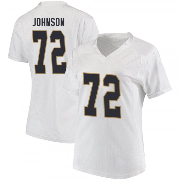 Caleb Johnson Notre Dame Fighting Irish NCAA Women's #72 White Game College Stitched Football Jersey OUC1655LG